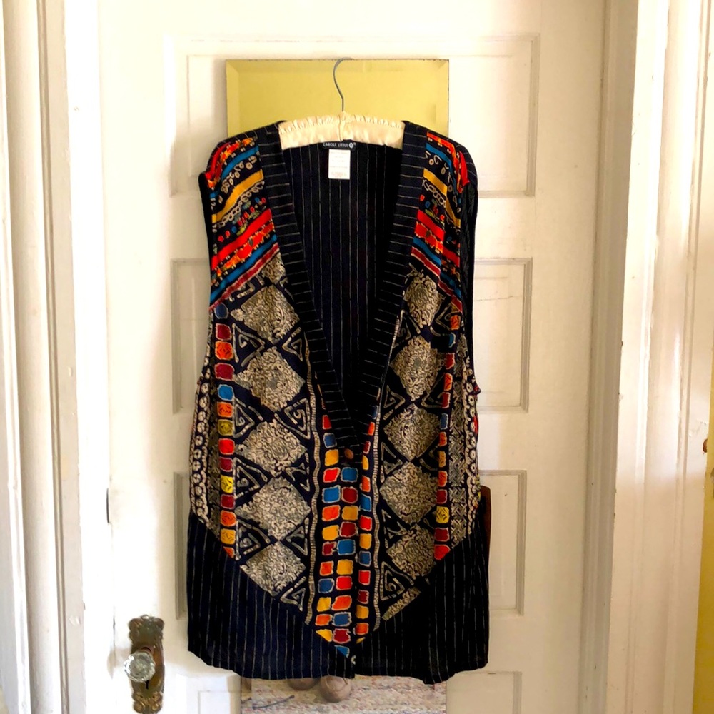 Carole Little Print/Pinstripe Vest